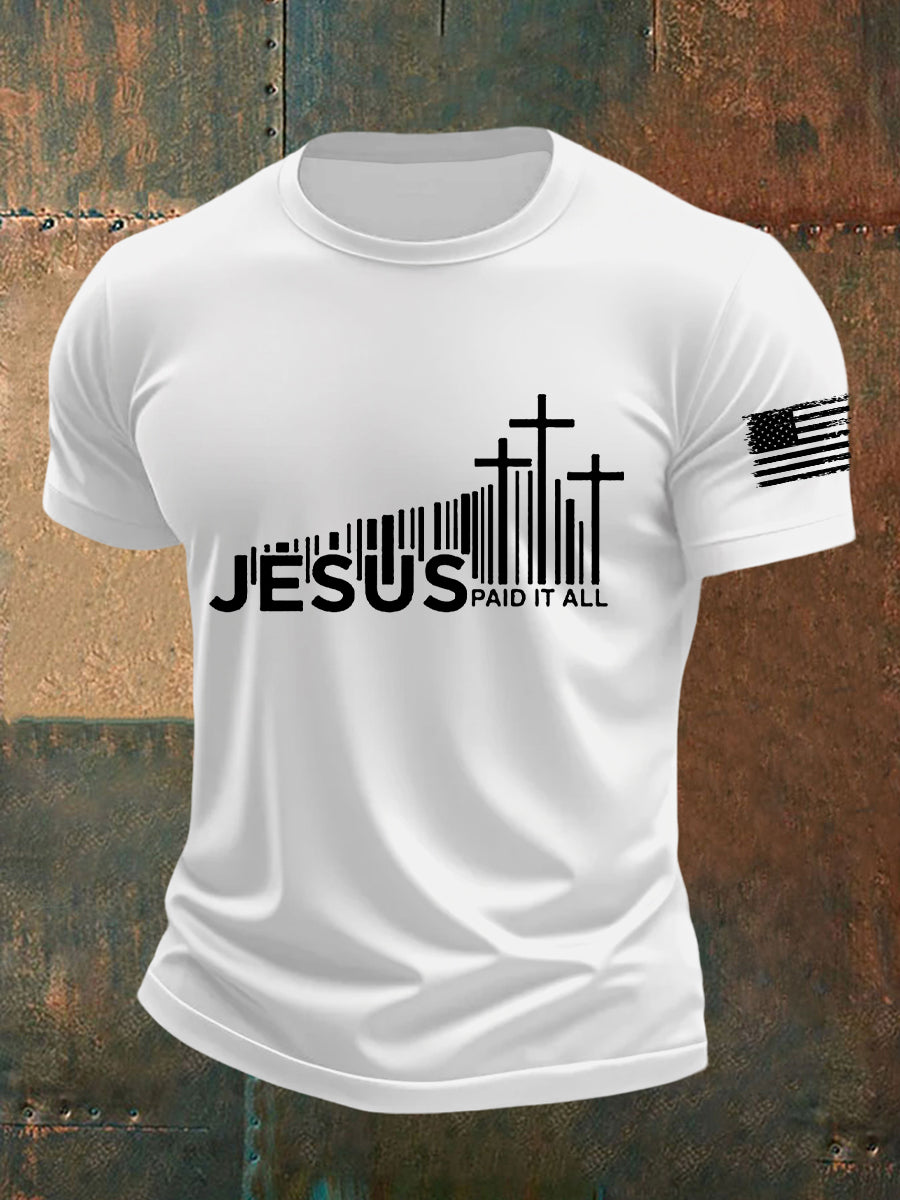 Men's Bible Verse Jesus Paid It All  Cross Short Sleeve T-shirt