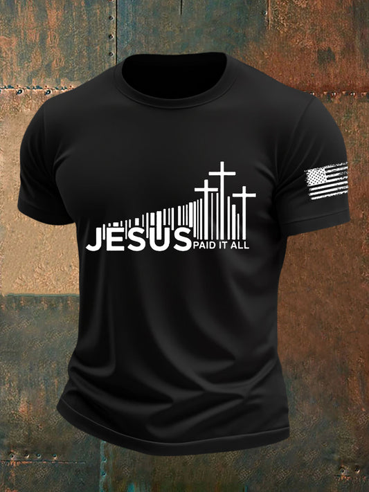 Men's Bible Verse Jesus Paid It All  Cross Short Sleeve T-shirt