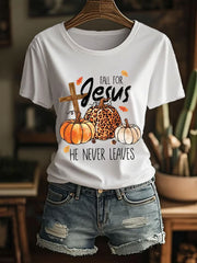 Women's Fall For Jesus, He Never Leaves Cross Short Sleeve T-Shirt