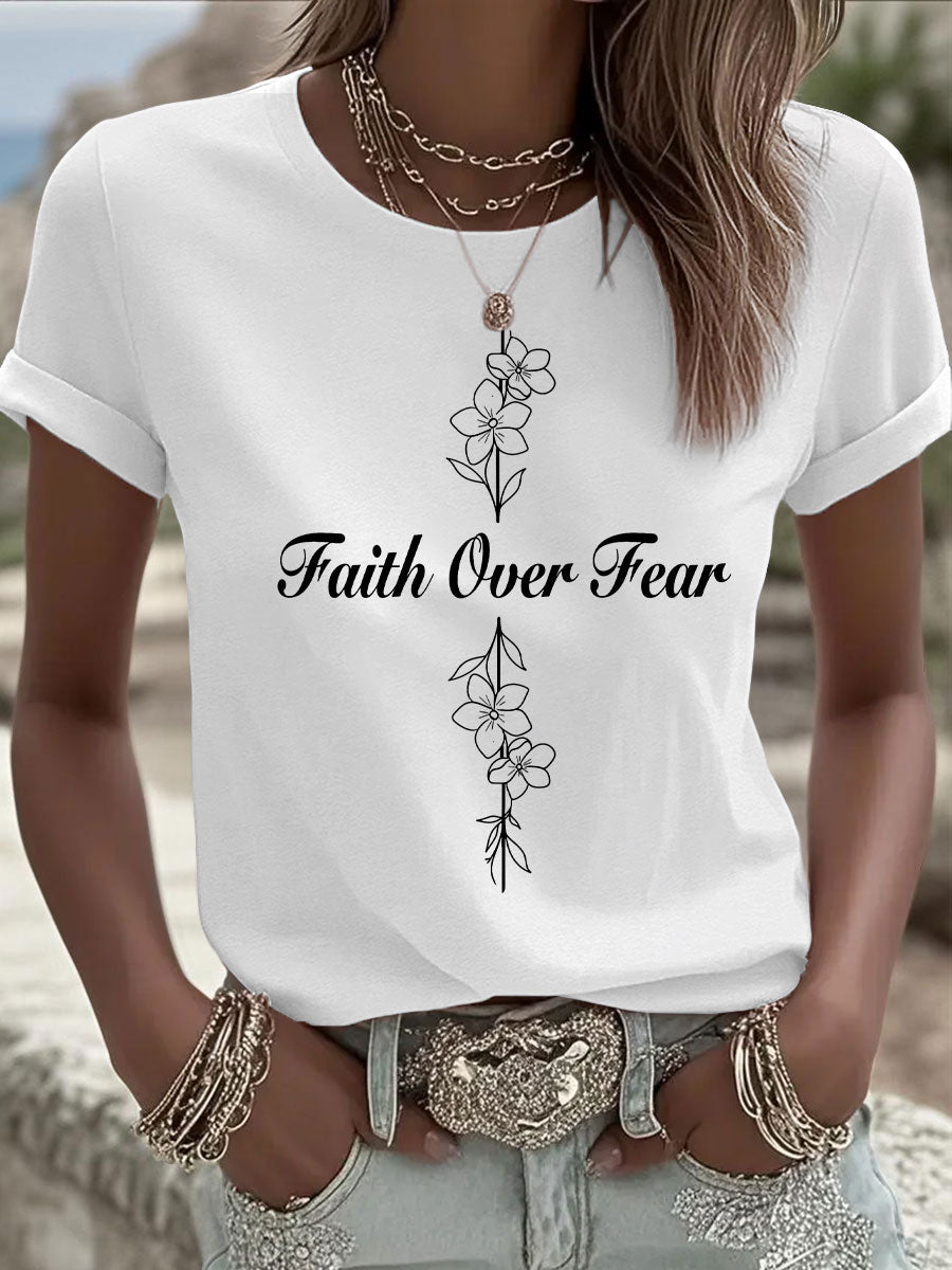Women's Faith Over Fear Printed Casual T-shirt