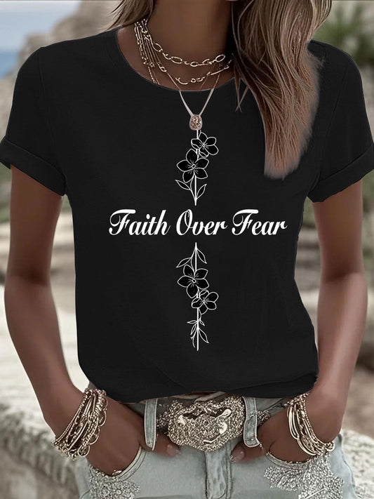 Women's Faith Over Fear Printed Casual T-shirt