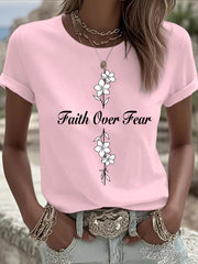 Women's Faith Over Fear Printed Casual T-shirt