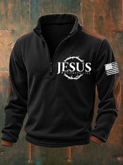 Men's Faith Cross Print Zipper Stand Collar Sweatshirt