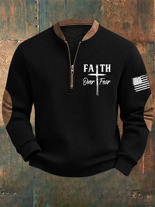 Men's Faith Over Fear Cross Printed Casual Top