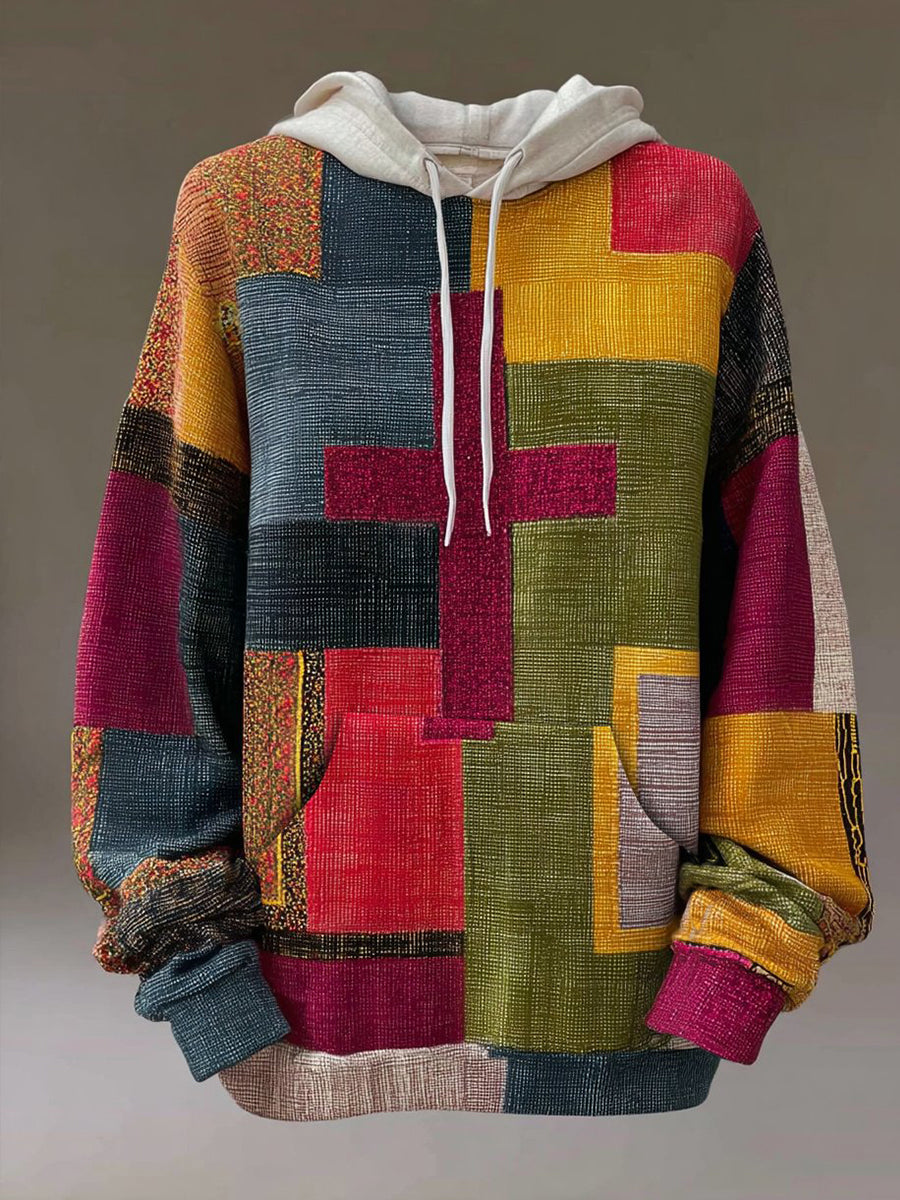 Men's Faith Cross Art Print Oversized Drop-Shoulder Hoodie