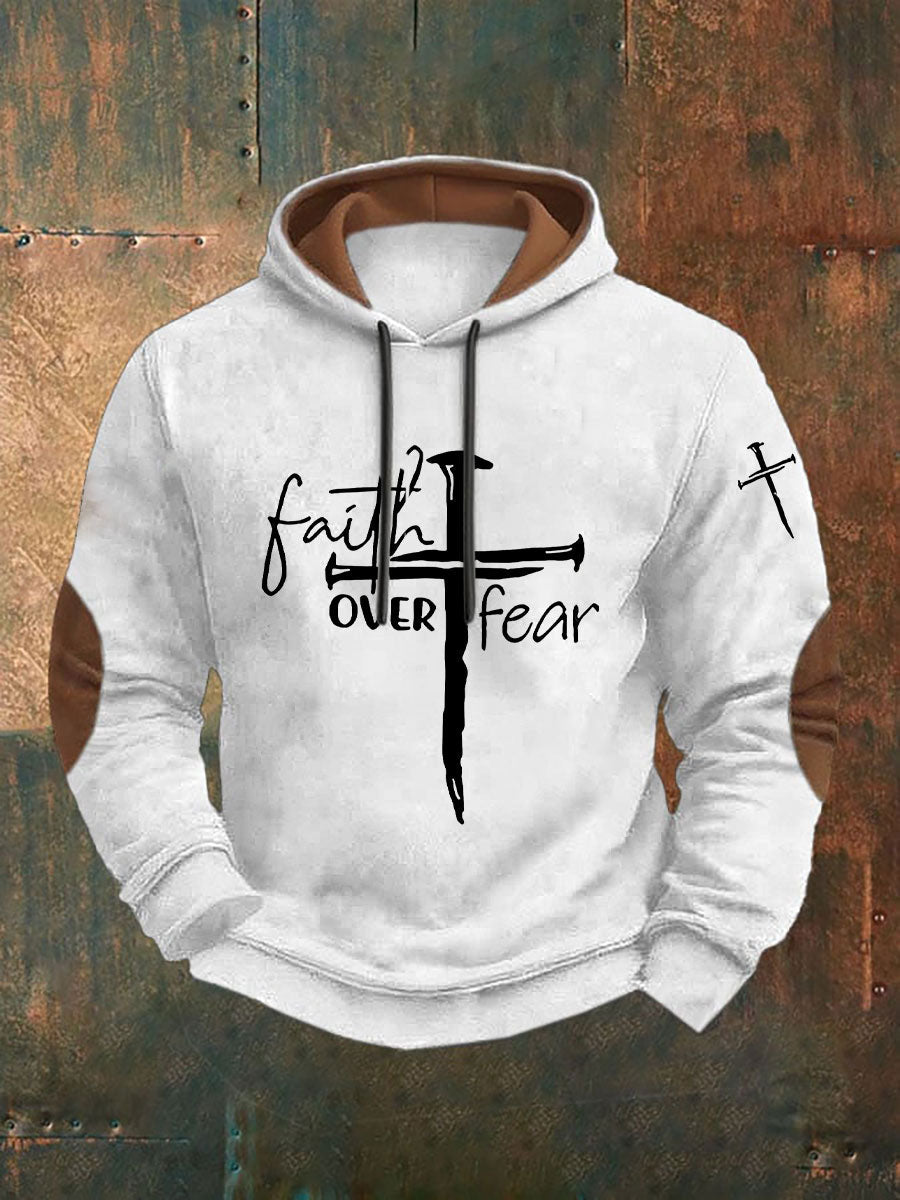 Men's Faith Over Fear Printed Casual Hoodie