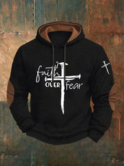 Men's Faith Over Fear Printed Casual Hoodie