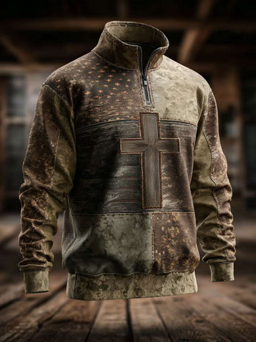 Men's Retro Western Faith Print Casual Top