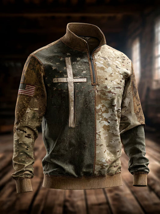 Men's Retro Western Faith Print Casual Top