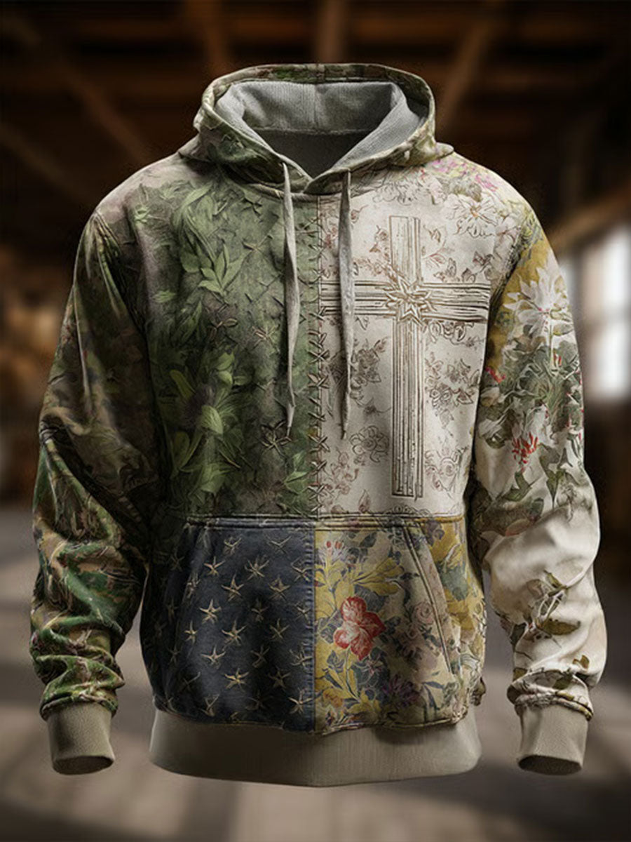 Men's Retro Western Faith Print Casual Hoodie