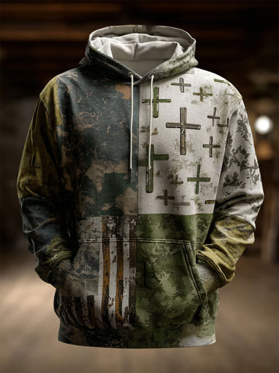Men's Retro Western Faith Print Casual Hoodie