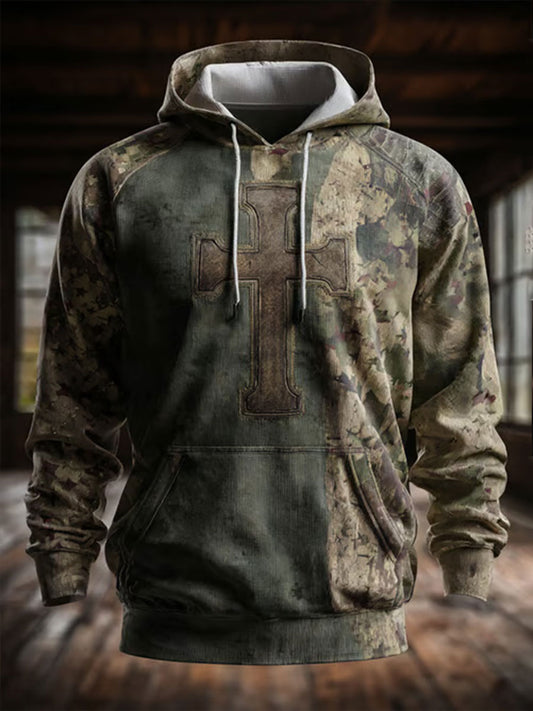 Men's Retro Western Faith Print Casual Hoodie