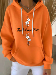 Women's Faith Over Fear Printed Casual Hoodie