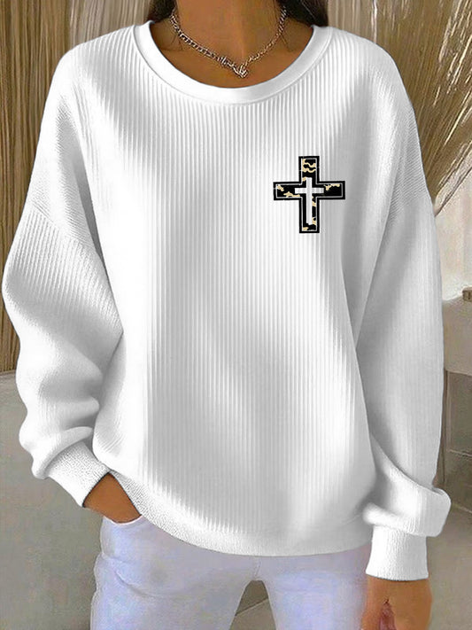 Women's Retro Faith Fishing Hunting Print Casual Sweatshirt