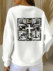 Women's Retro Faith Fishing Hunting Print Casual Sweatshirt