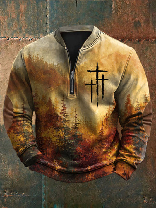 Men's Fall Faith Print Casual Zip-Up Sweatshirt
