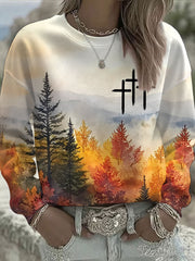 Women's Fall Faith Print Casual Sweatshirt
