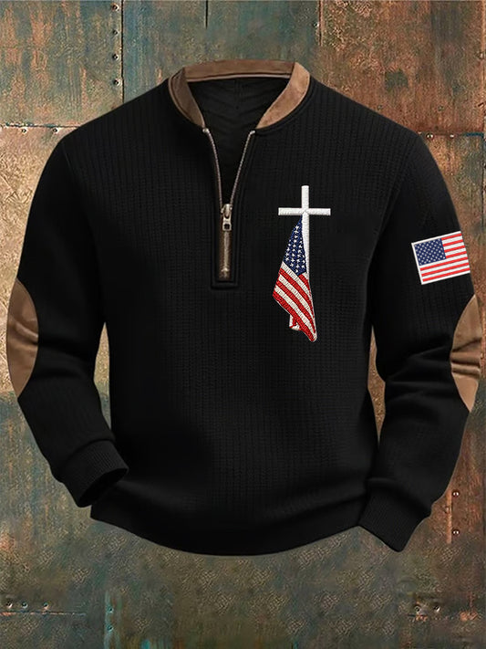 Men's Faith Cross Flag Print Sweatshirt