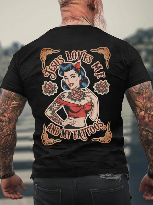 Men's Jesus Love Me And My Tattoos Short-sleeved T-shirt