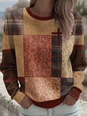 Women's Retro Casual Faith Cross Art Print  Sweatshirt
