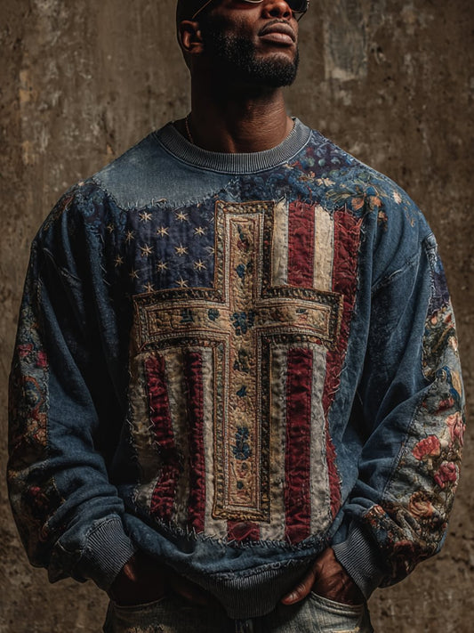 Men's Faith Cross Flag Crew Neck Sweatshirt