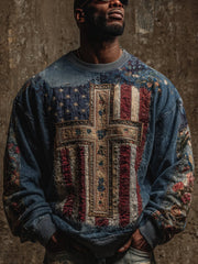 Men's Faith Cross Flag Crew Neck Sweatshirt
