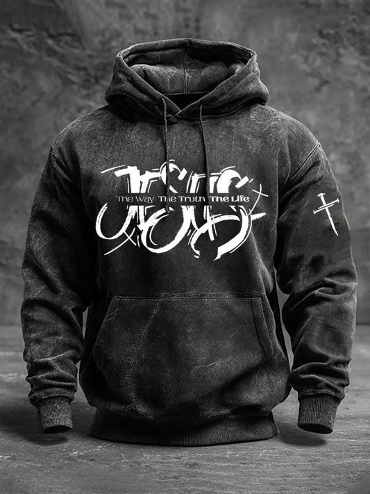 Men's The Way The Truth The Life Printed Casual Hoodie
