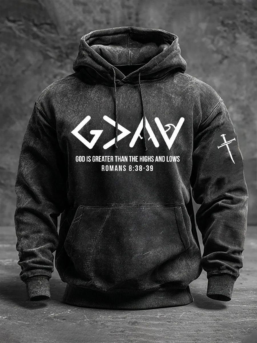 Men's God Is Greater Than The Highs And Lows Printed Casual Hoodie