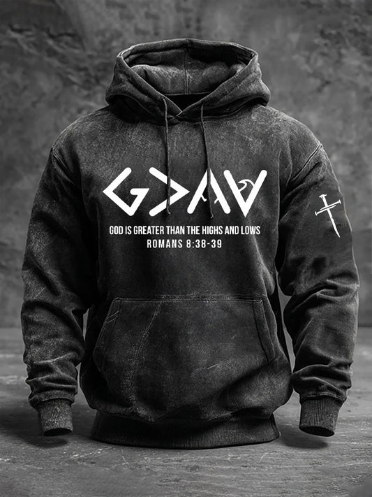 Men's God Is Greater Than The Highs And Lows Printed Casual Hoodie