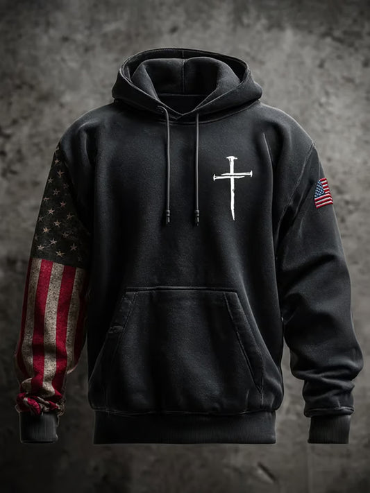 Men's Faith Cross Printed Long Sleeve Hooded Sweatshirt