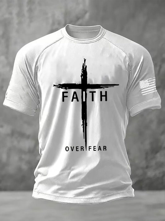 Men's Faith Over Fear Cross Printed Short Sleeve T-shirt