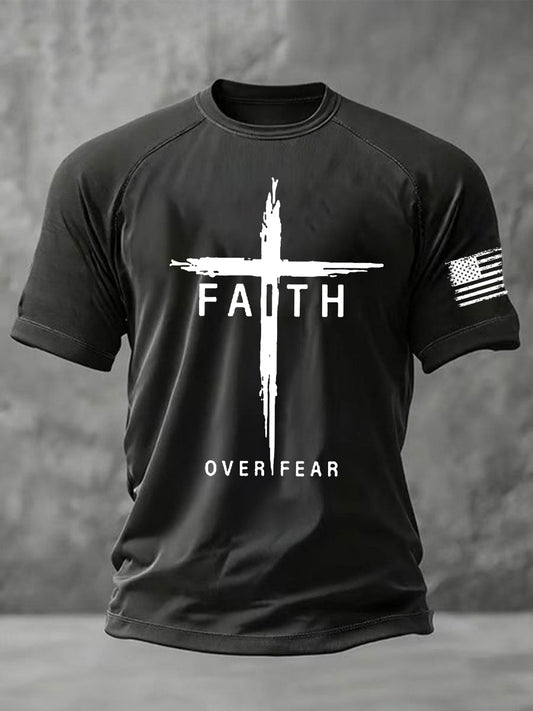 Men's Faith Over Fear Cross Printed Short Sleeve T-shirt