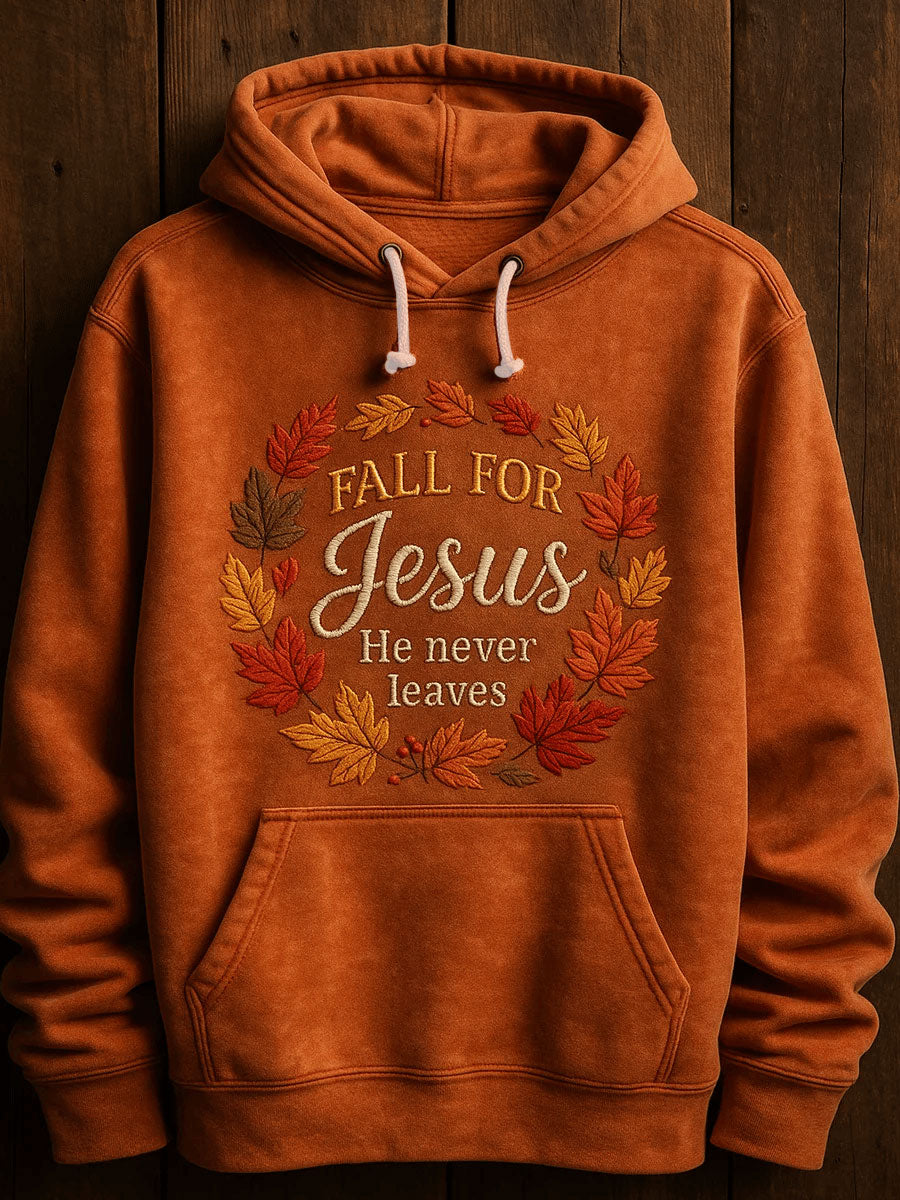 Men's Fall For Jesus He Never Leaves Oversized Drop-Shoulder Hoodie With Pockets