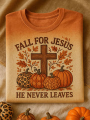 Men's Fall For Jesus He Never Leaves Short Sleeves T-shirt