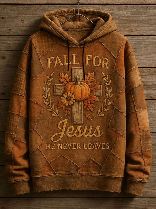 Men's Fall For Jesus He Never Leaves Drop-Shoulder Hoodie