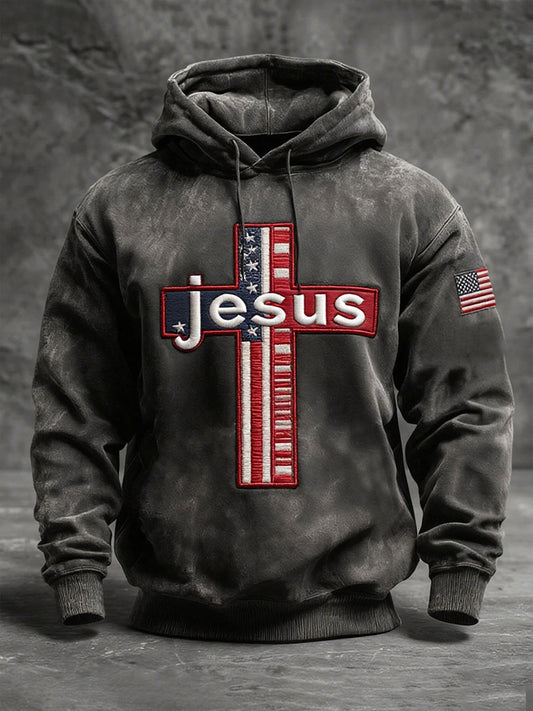 Men's Jesus Cross Drop-Shoulder Hoodie