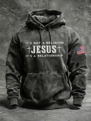 Men's Vintage Jesus Cross  Oversized Drop-Shoulder Hoodie with Pockets