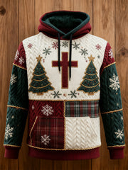 Men's Vintage Christmas Faith Cross print Oversized Drop-Shoulder Hoodie with Pockets