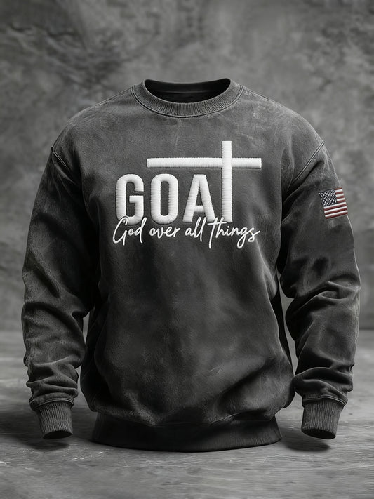 Men's Vintage God Over All Things Cross Crew Neck Sweatshirt