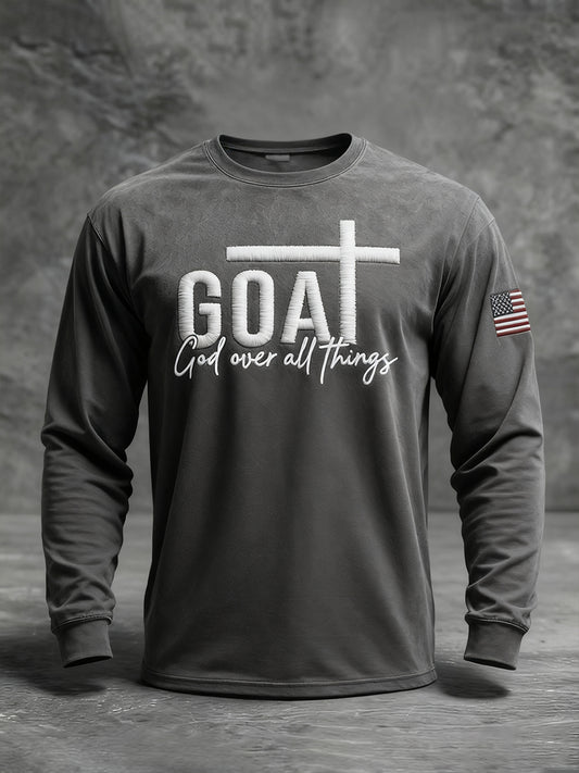 Men's Vintage God Over All Things Cross Long Sleeve T-shirt