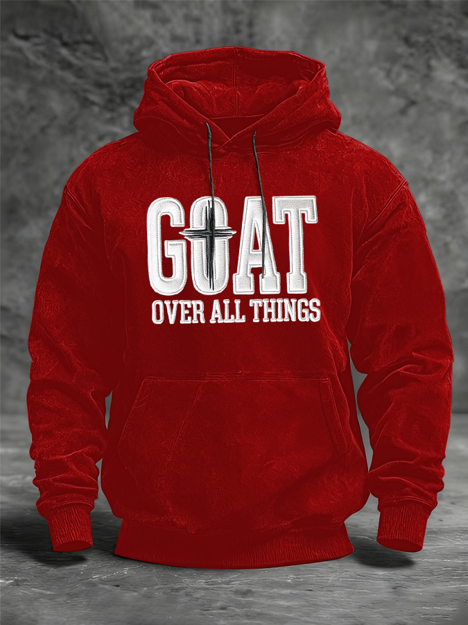 Men's GOAT Print Oversized Drop-Shoulder Hoodie with Pockets