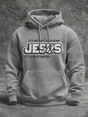 Men's JESUS  Print Oversized Drop-Shoulder Hoodie with Pockets