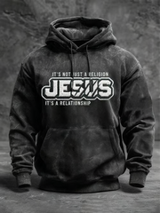 Men's JESUS  Print Oversized Drop-Shoulder Hoodie with Pockets
