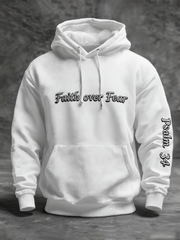 Men's Vintage Cross Faith Over Fear Psalm 34 Print Hoodie