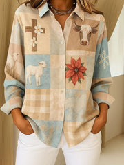 Women's Christmas Cross Print Casual Shirt