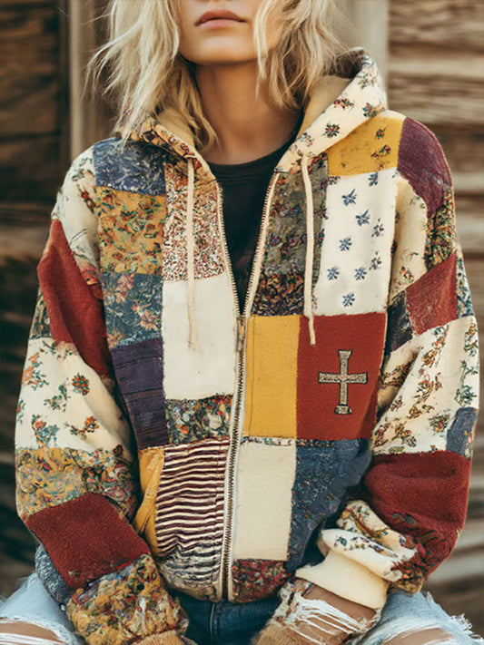 Women's Cross Floral Print Casual Cardigan