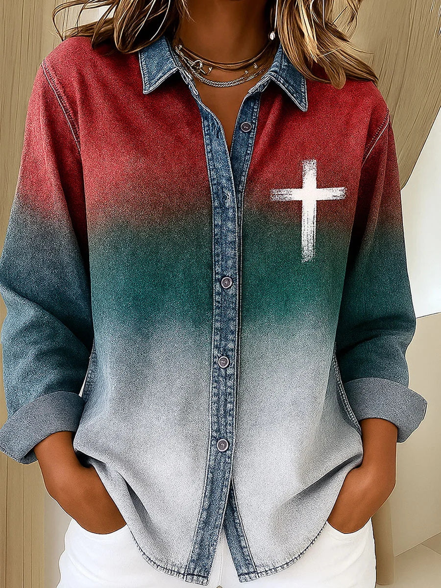 Women's Christmas Cross Print Casual Shirt