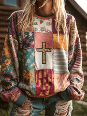 Women's Cross Floral Print Casual Sweatshirt