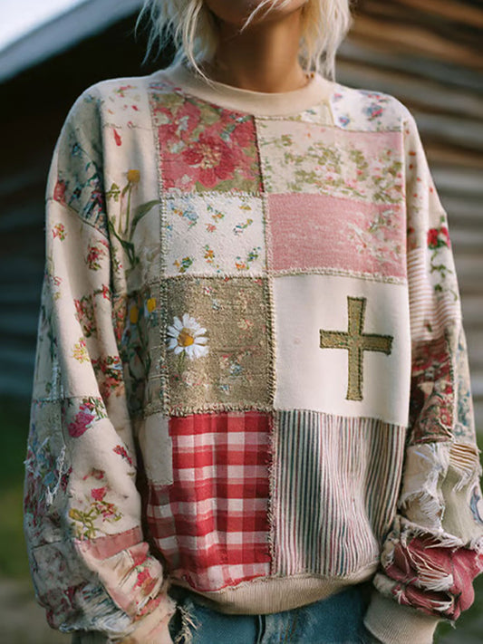 Women's Cross Floral Print Casual Sweatshirt