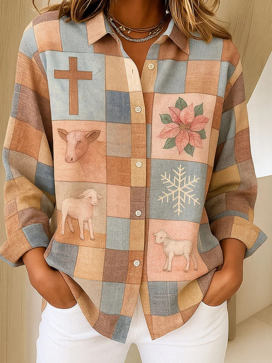 Women's Christmas Cross Print Casual Shirt